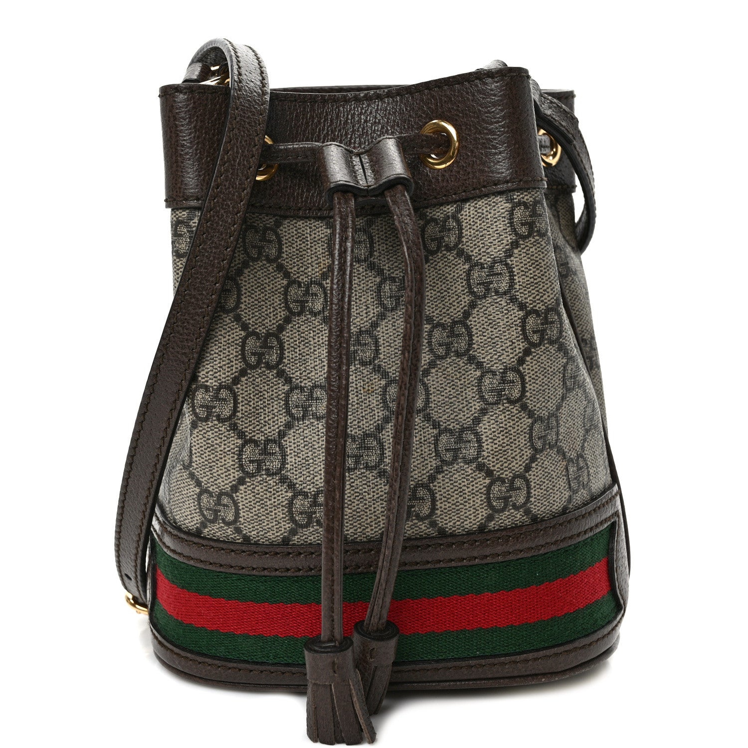 Gucci GG Supreme Monogram Web Mini Ophidia Bucket Bag Brown 1 of 13
