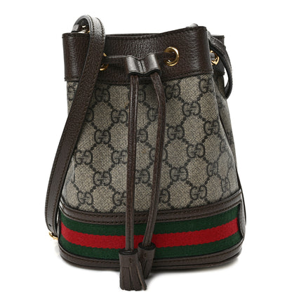 Gucci GG Supreme Monogram Web Mini Ophidia Bucket Bag Brown 1 of 13