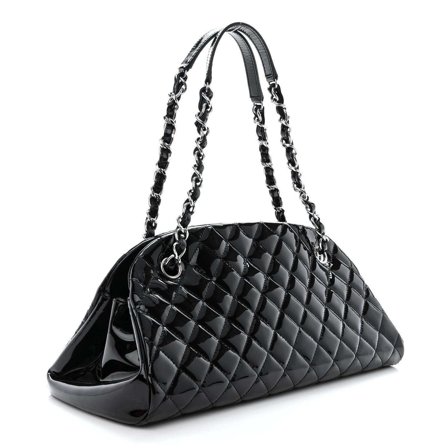 Chanel Patent Quilted Medium Just Mademoiselle Bowling Bag Black 3 of 10
