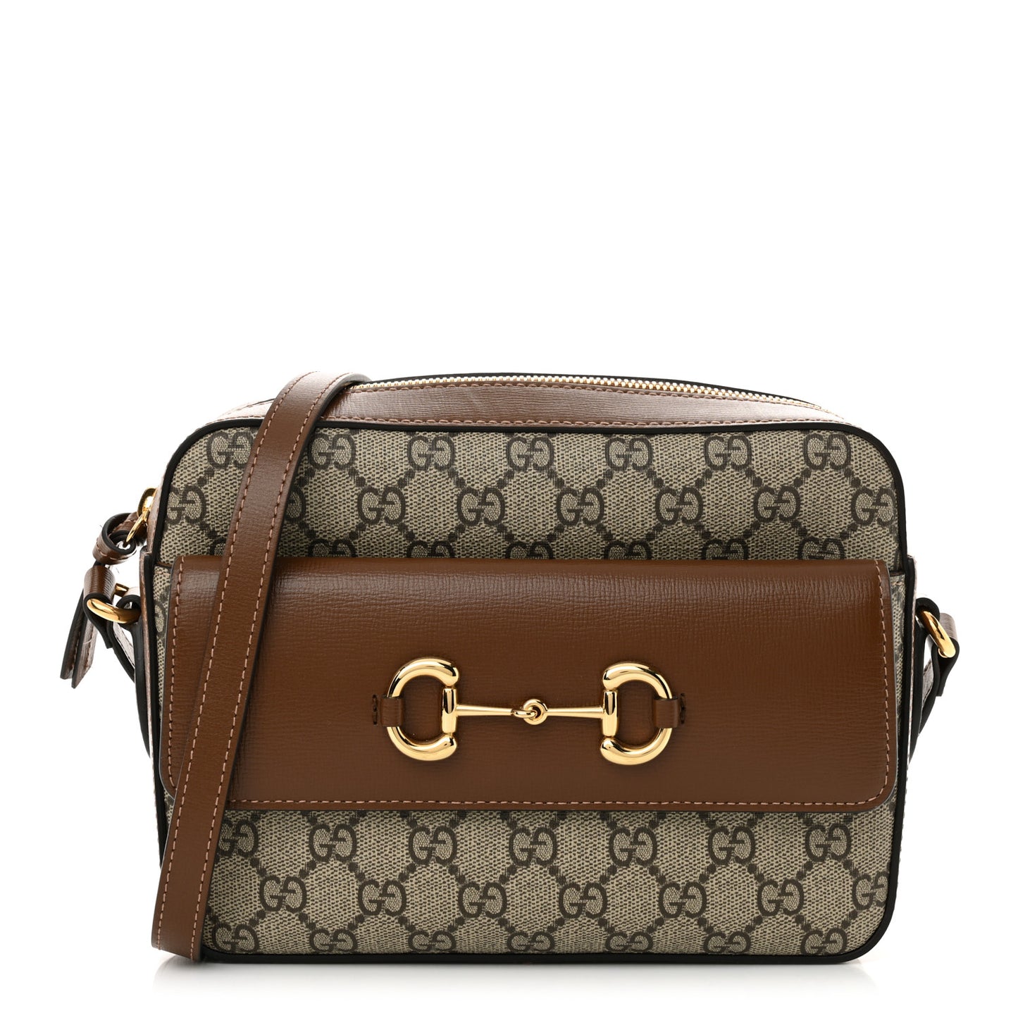 GG Supreme Monogram Small Horsebit 1955 Shoulder Bag Beige Brown Sugar