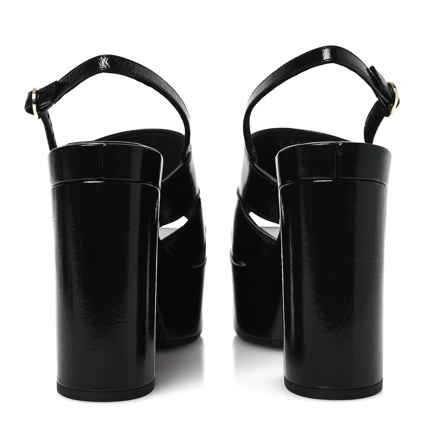 Crumpled Patent Lambskin Platform Sandals 39.5 Black