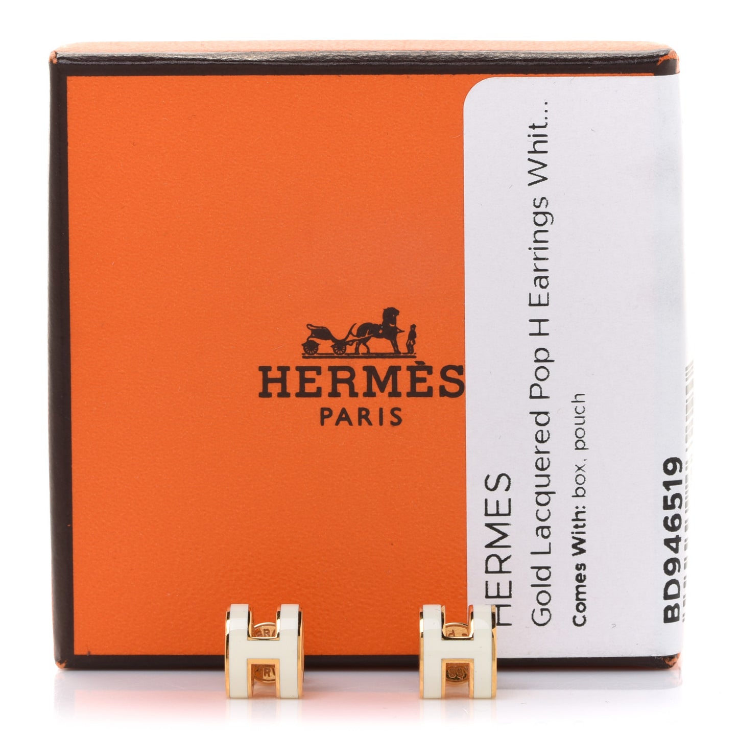 Gold Lacquered Mini Pop H Earrings White