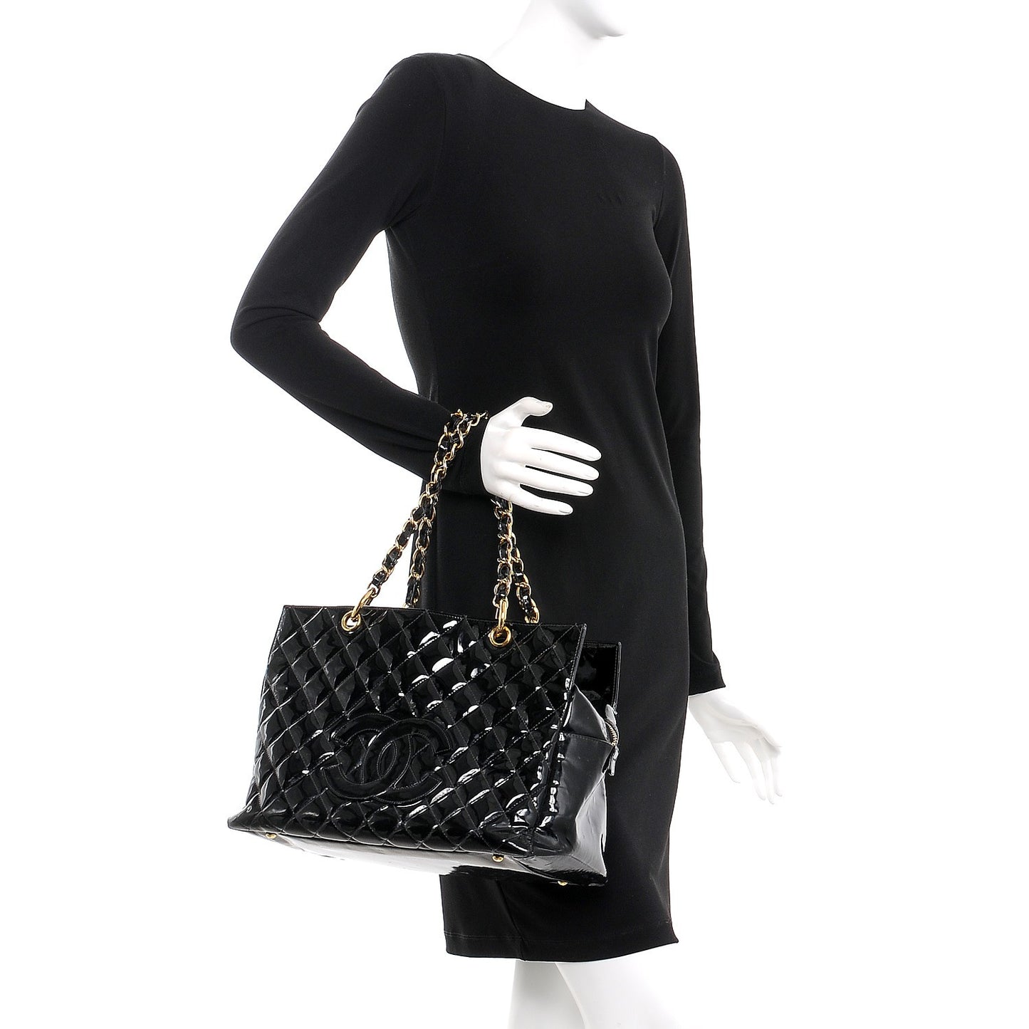 Patent Quilted Petit Timeless Tote PTT Black