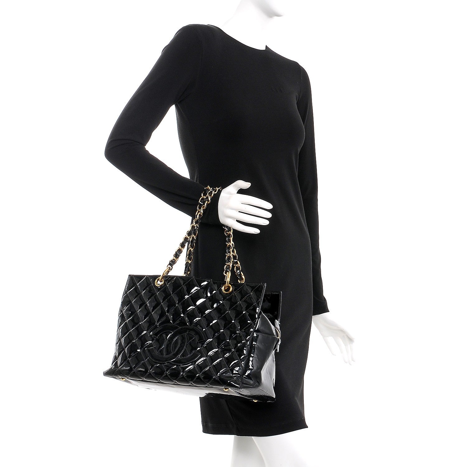 Chanel Patent Quilted Petit Timeless Tote PTT Black 2 of 13