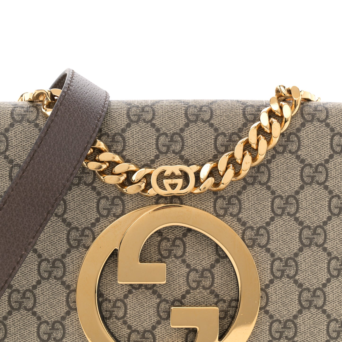 GG Supreme Monogram Textured Dollar Calfskin Blondie Chain Shoulder Flap Bag Beige Ebony New Acero
