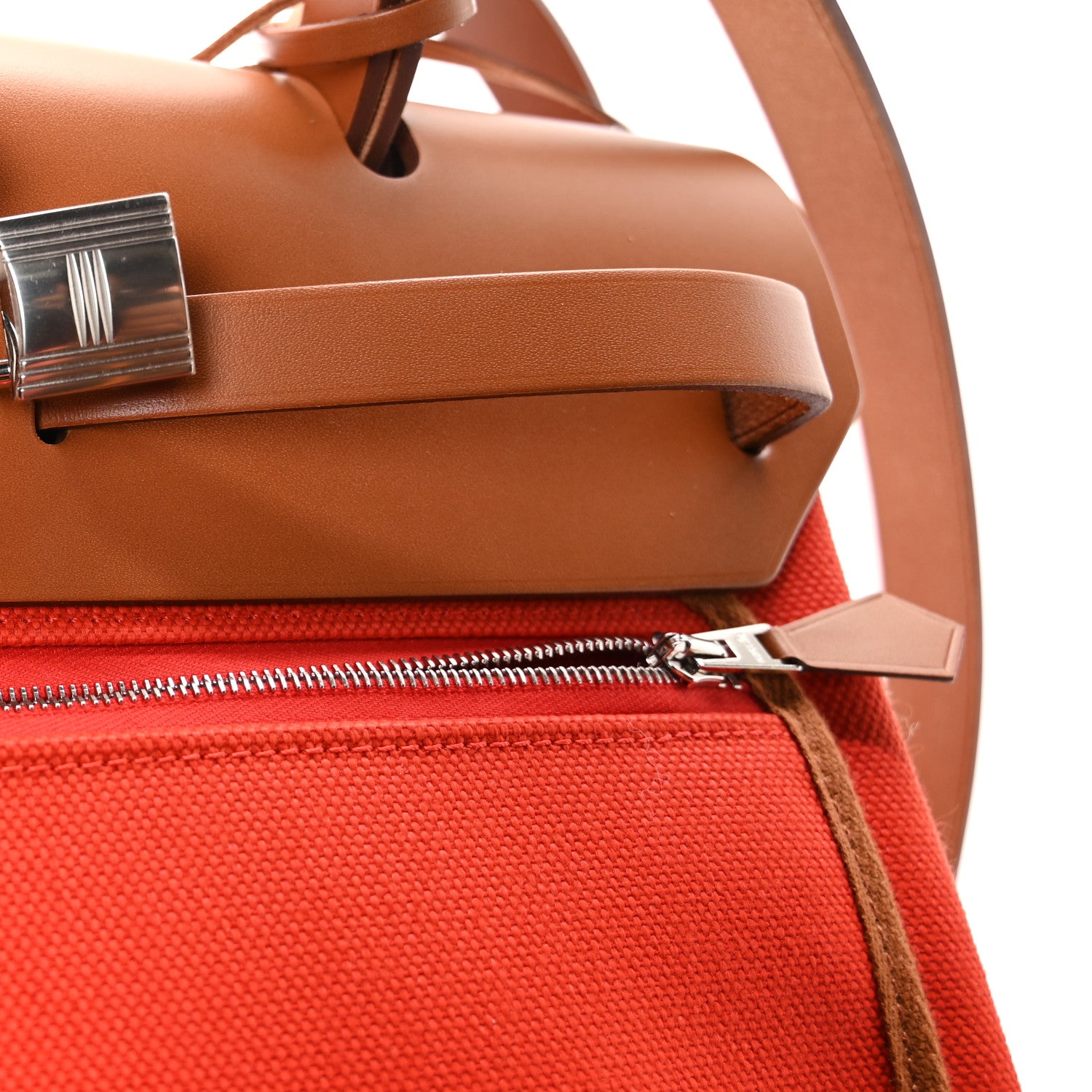 Hermes Vache Hunter Toile Herbag Zip Retourne 31 PM Orange Mecano Fauve 7 of 12