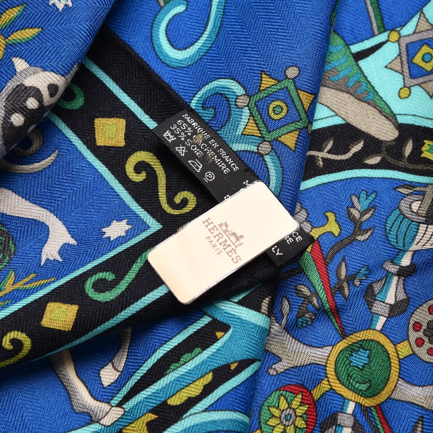 Hermes Cashmere Silk Peuple Du Vent Shawl 140 Caban Cobalt Turquoise 6 of 7