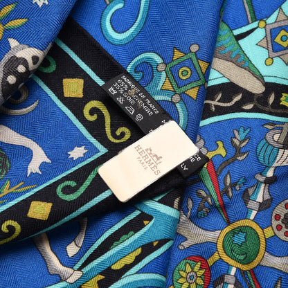 Hermes Cashmere Silk Peuple Du Vent Shawl 140 Caban Cobalt Turquoise 6 of 7
