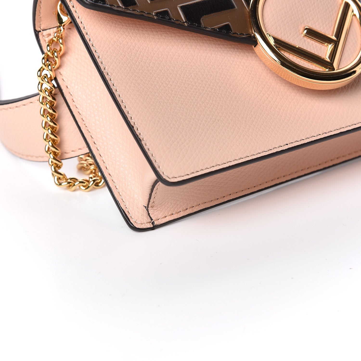 Fendi Vitello Cruise F is Fendi Bi-Color FF 1974 Embossed Envelope Belt Bag Maya Black Light Rose 8 of 11