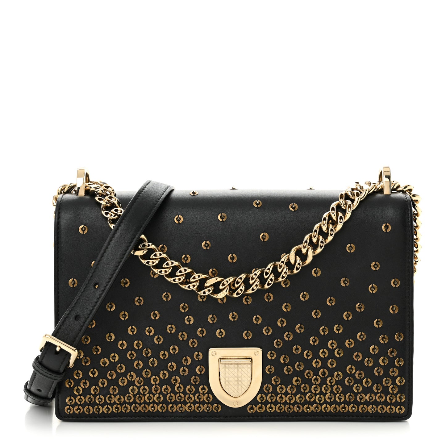Calfskin Beaded Medium Diorama Flap Bag Black Gold