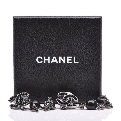 Chanel Pearl Beaded CC Long Drop Earrings Silver 5 of 5