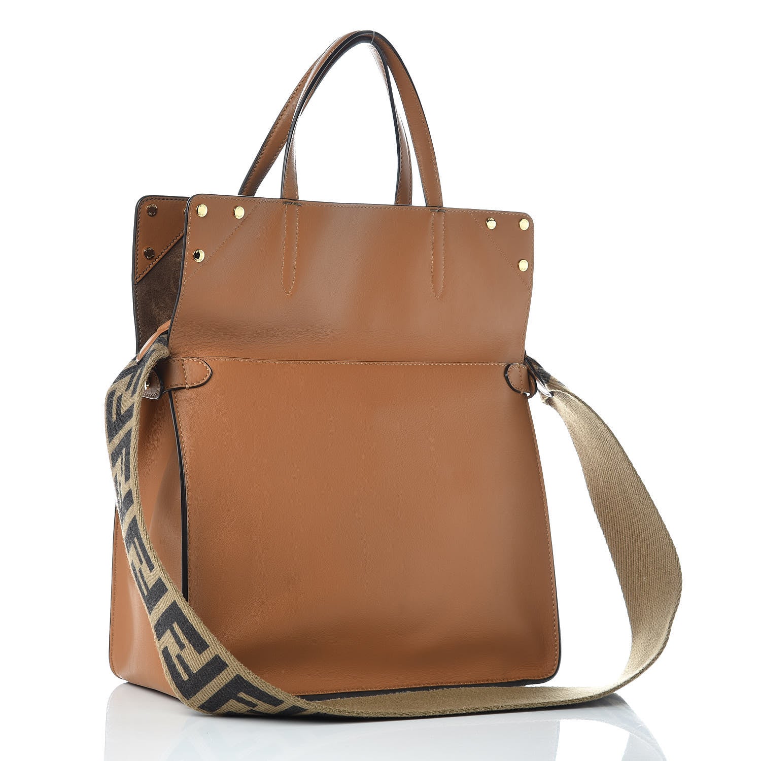 Fendi Vitello Grace Suede Flip Tote Nocciola Marrone 7 of 15