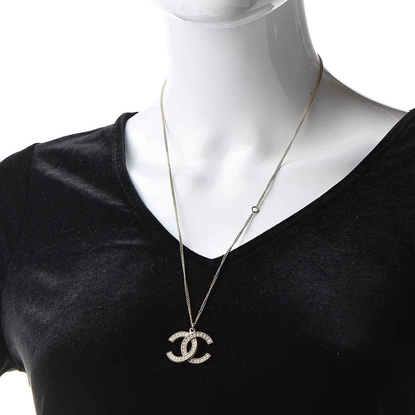 Pearl CC Pendant Necklace Gold
