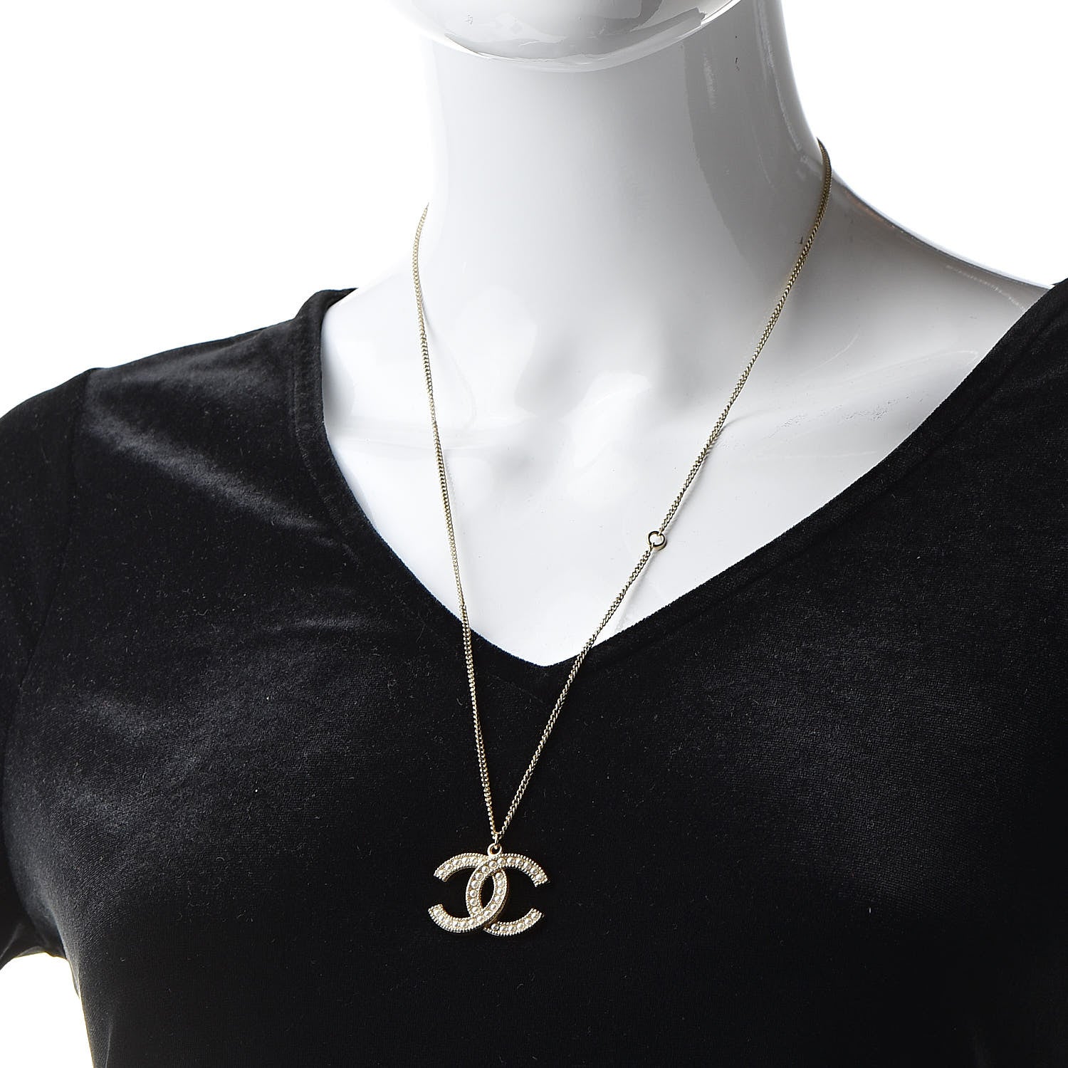 Chanel Pearl CC Pendant Necklace Gold 2 of 5