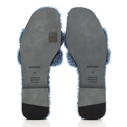 Hermes Woolskin Oran Sandals 39 Bleu 5 of 8