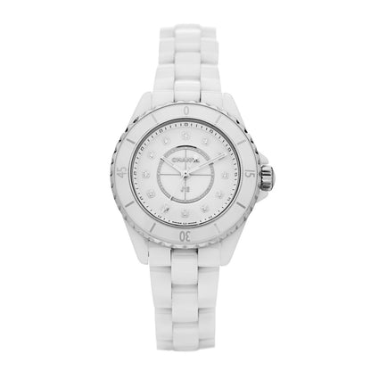 Chanel Stainless Steel Ceramic Diamond 33mm J12 Quartz Watch White 1 of 5