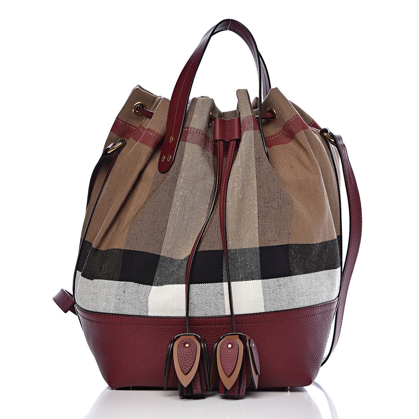 Grainy Calfskin Mega Check Tassel Heston Tote Burgundy Red