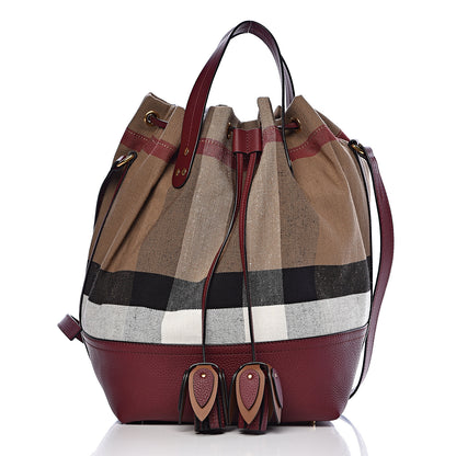 Burberry Grainy Calfskin Mega Check Tassel Heston Tote Burgundy Red 4 of 13