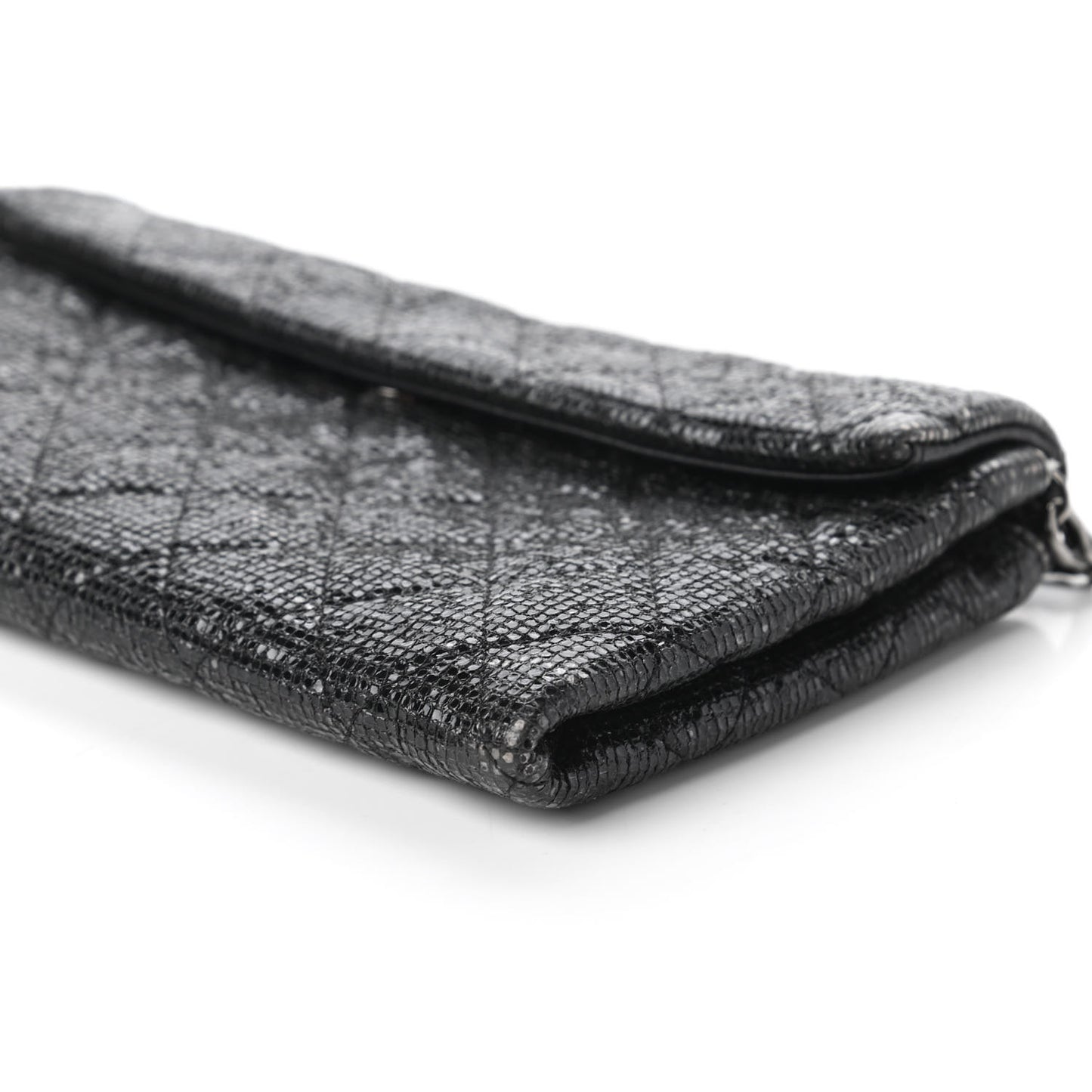 Iridescent Vinyl Quilted Clutch With Chain Black