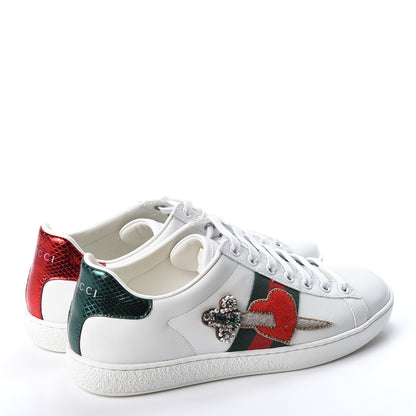 Gucci Calfskin Ayers Web Pierced Heart Embroidered New Ace Sneakers 36.5 White 4 of 9
