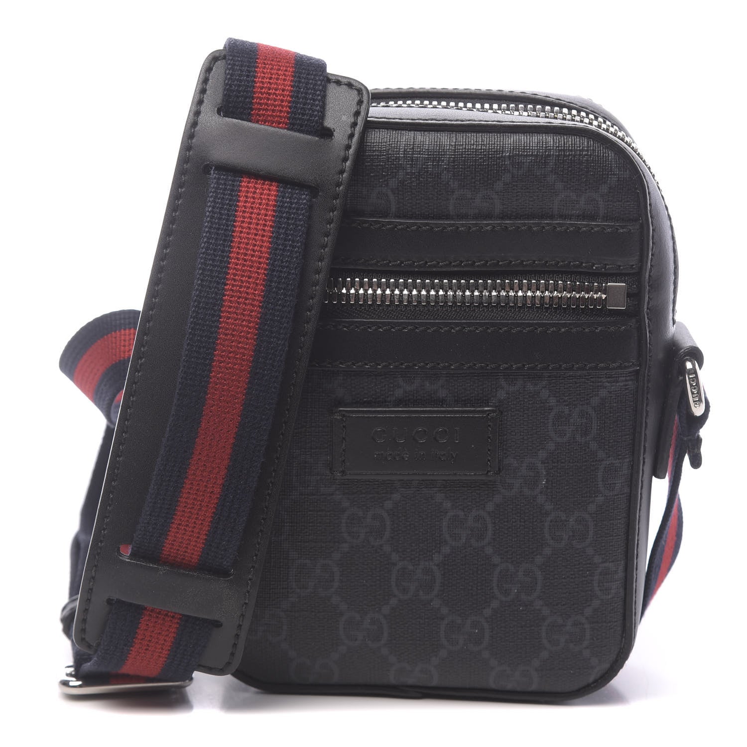 Gucci GG Supreme Monogram Appia Calfskin Web Small Camera Messenger Bag Black Grey 1 of 10