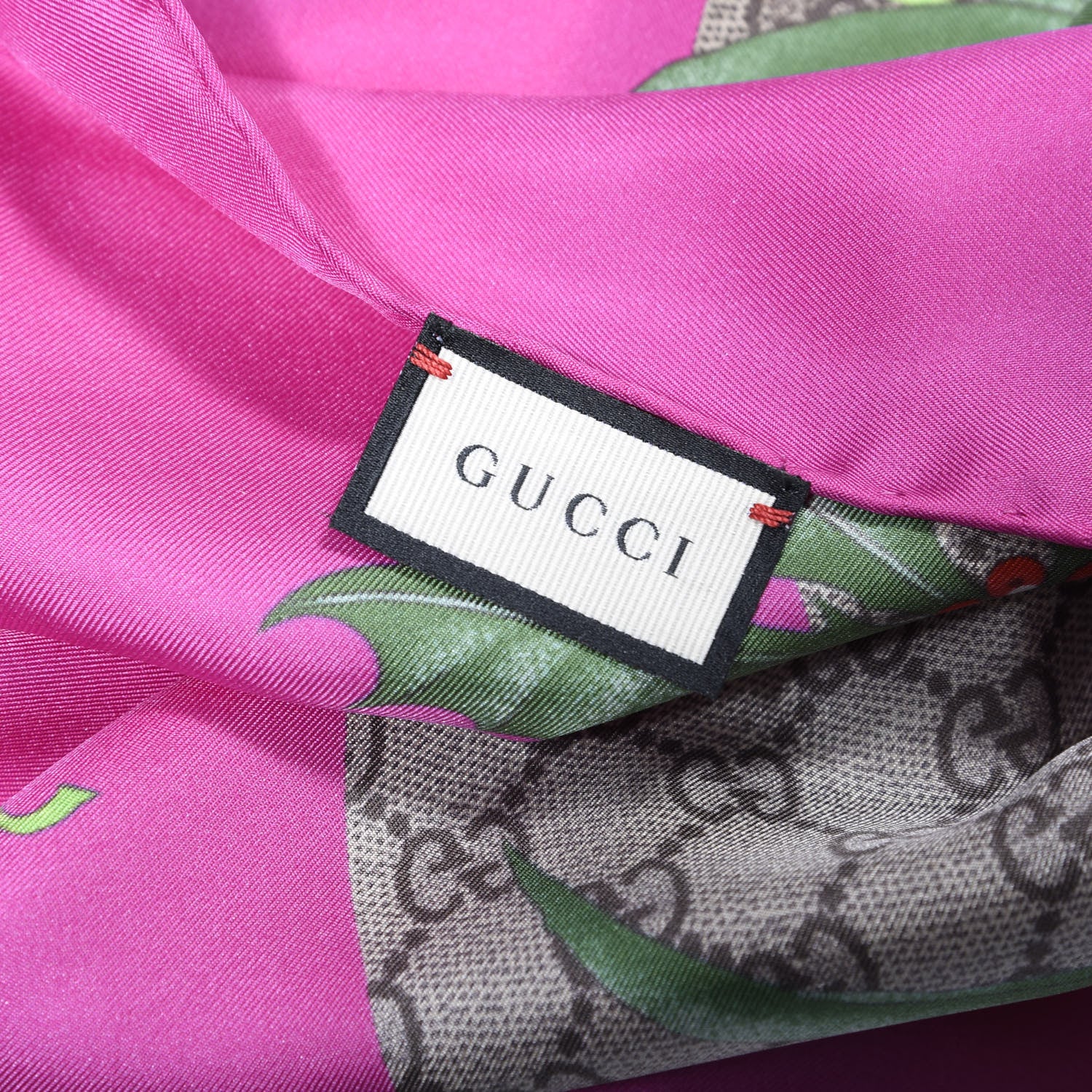 Gucci Silk Twill GG Monogram Flora Fluo GG Square Scarf Beige Pink 4 of 5