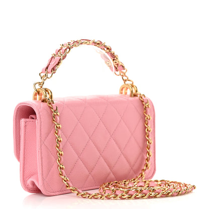 Chanel Caviar Quilted Flap Phone Holder With Chain Light Pink 3 of 14