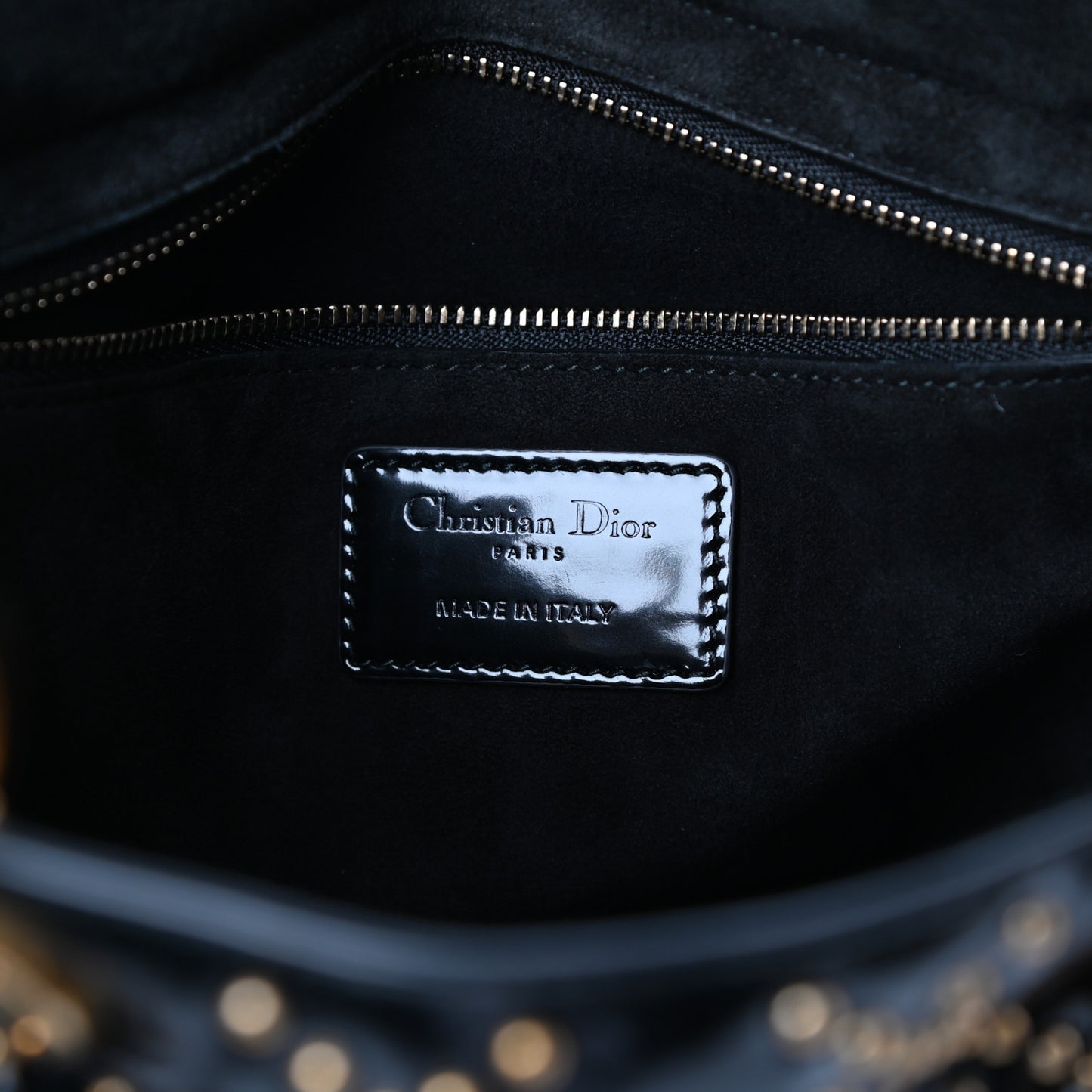 Patent Studded Medium Supple Lady Dior Black