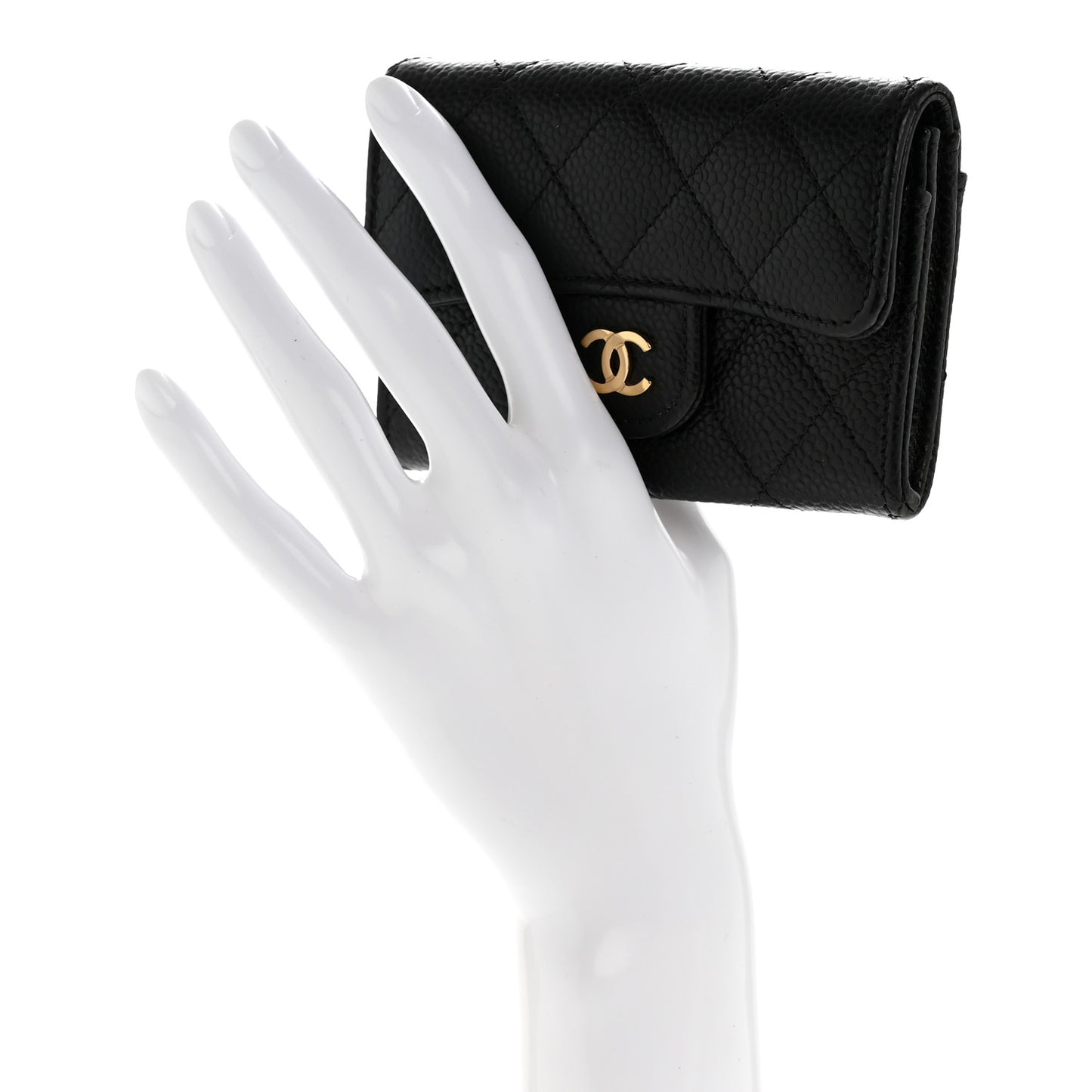 Caviar Quilted Flap Card Holder Wallet Black