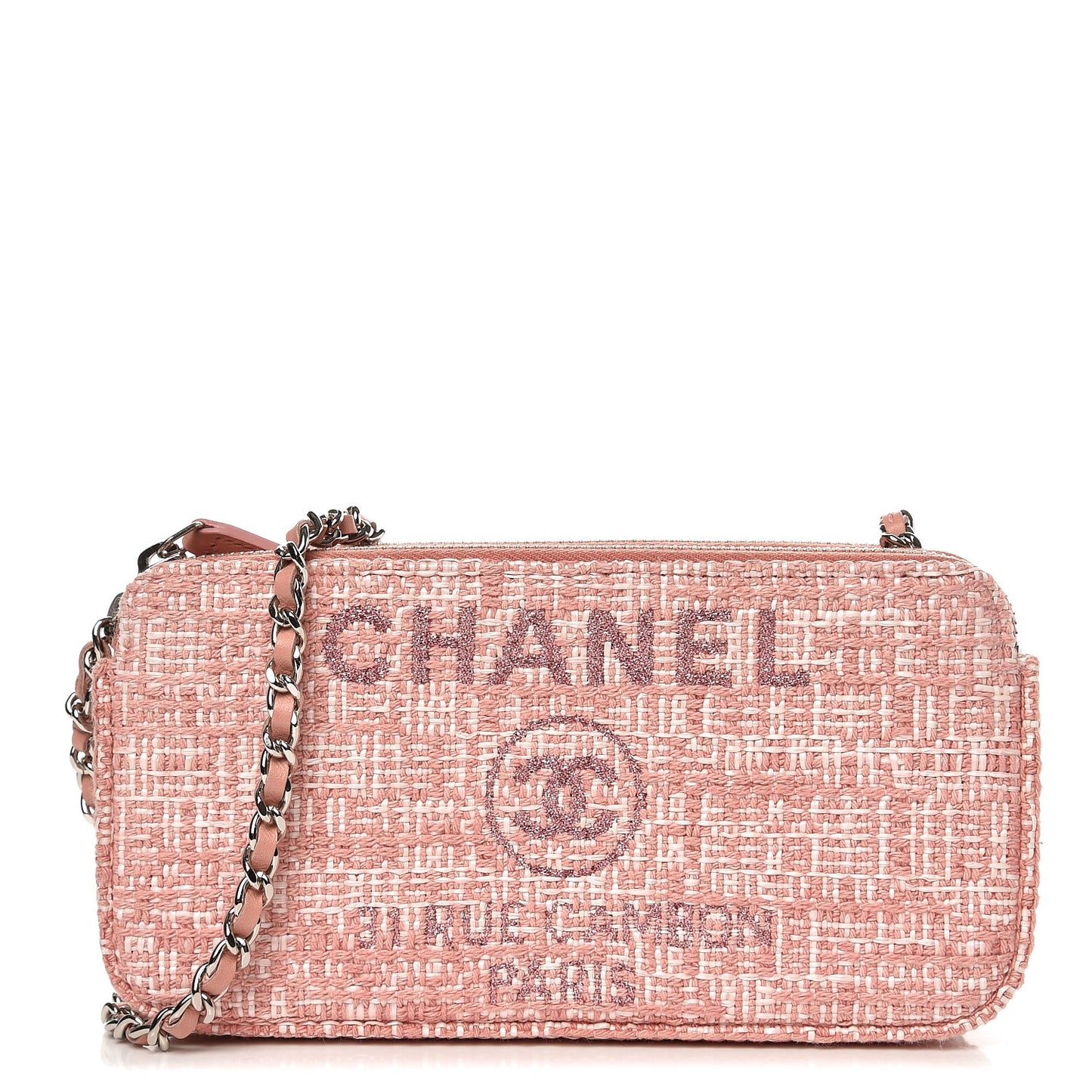 Canvas Small Deauville Clutch With Chain Pink