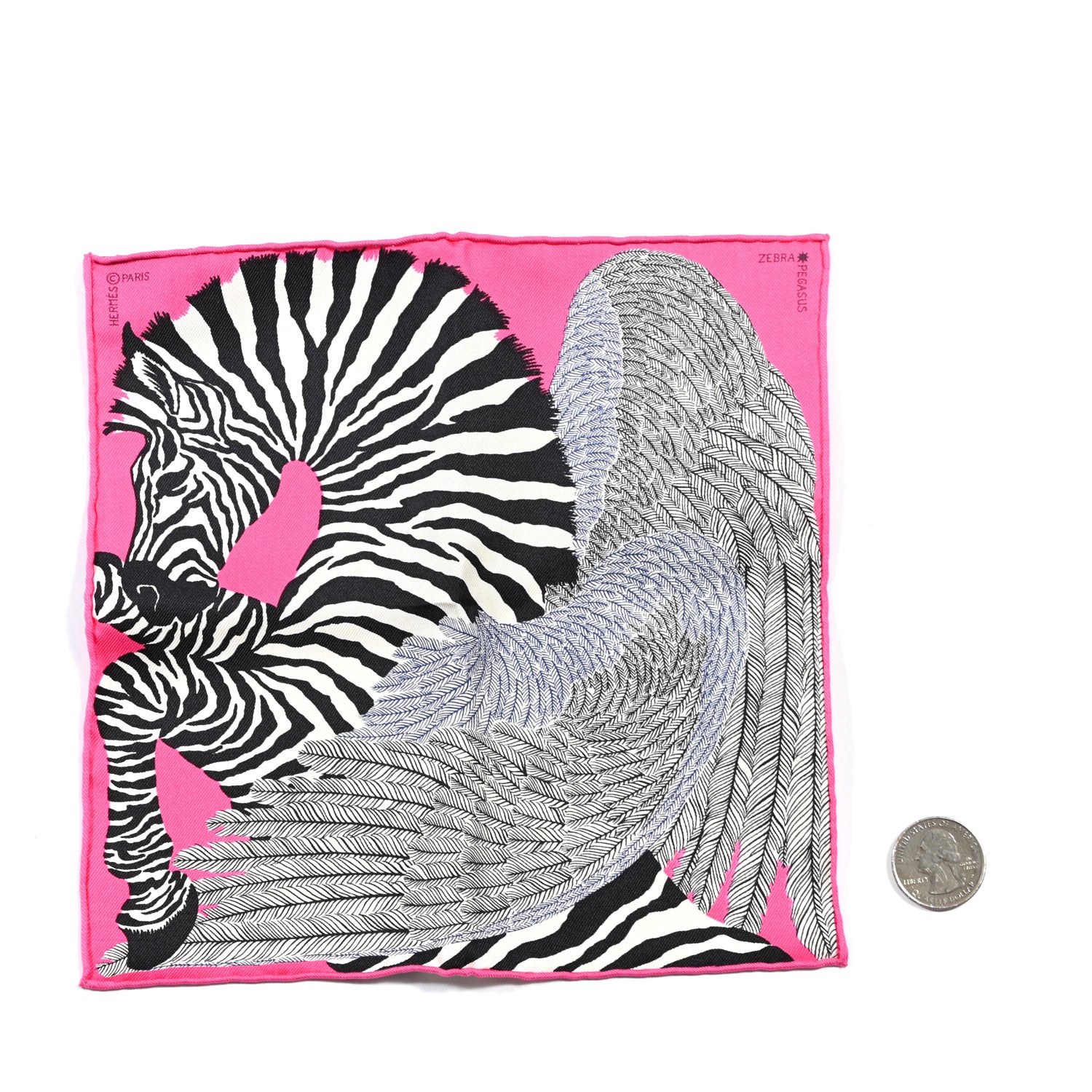 Hermes Silk Carre Zebra Pegasus Nano Scarf 20 Rose Bonbon Black
