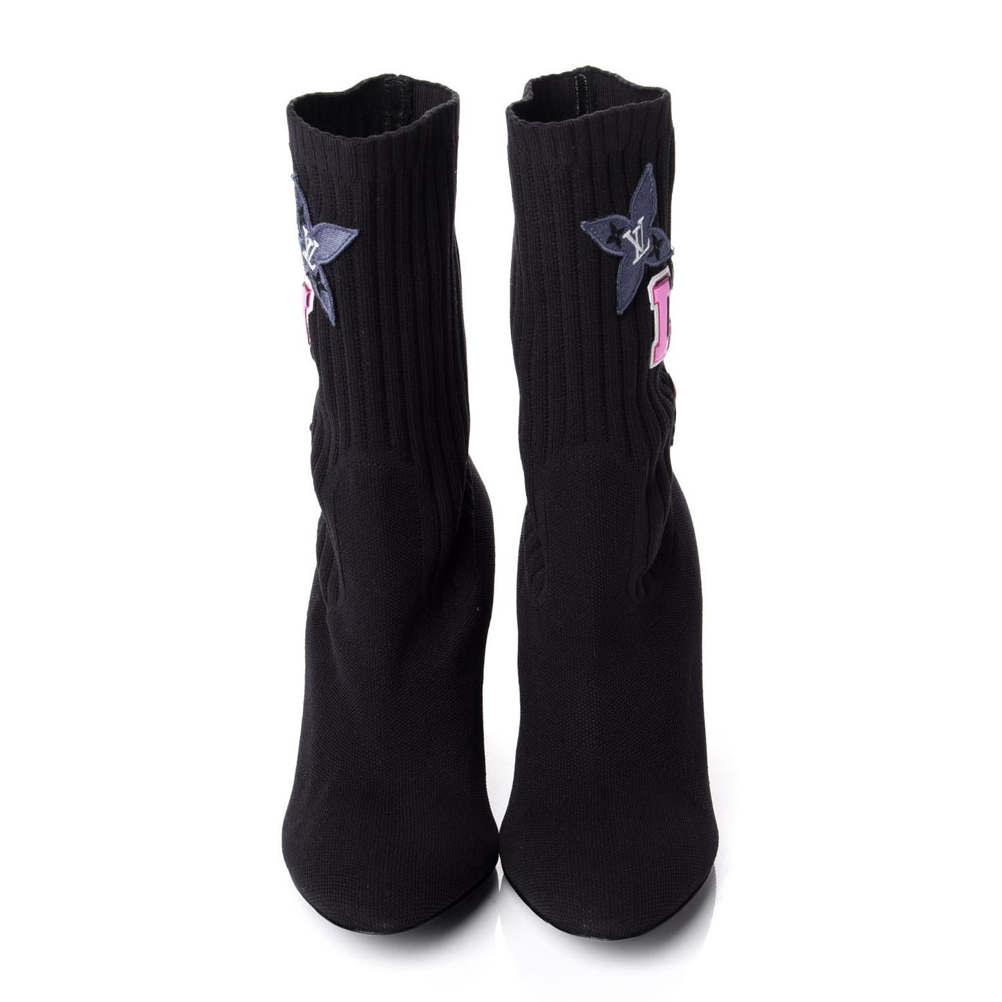 Stretch Fabric LV Black Heart Sock Ankle Boots 40 Black