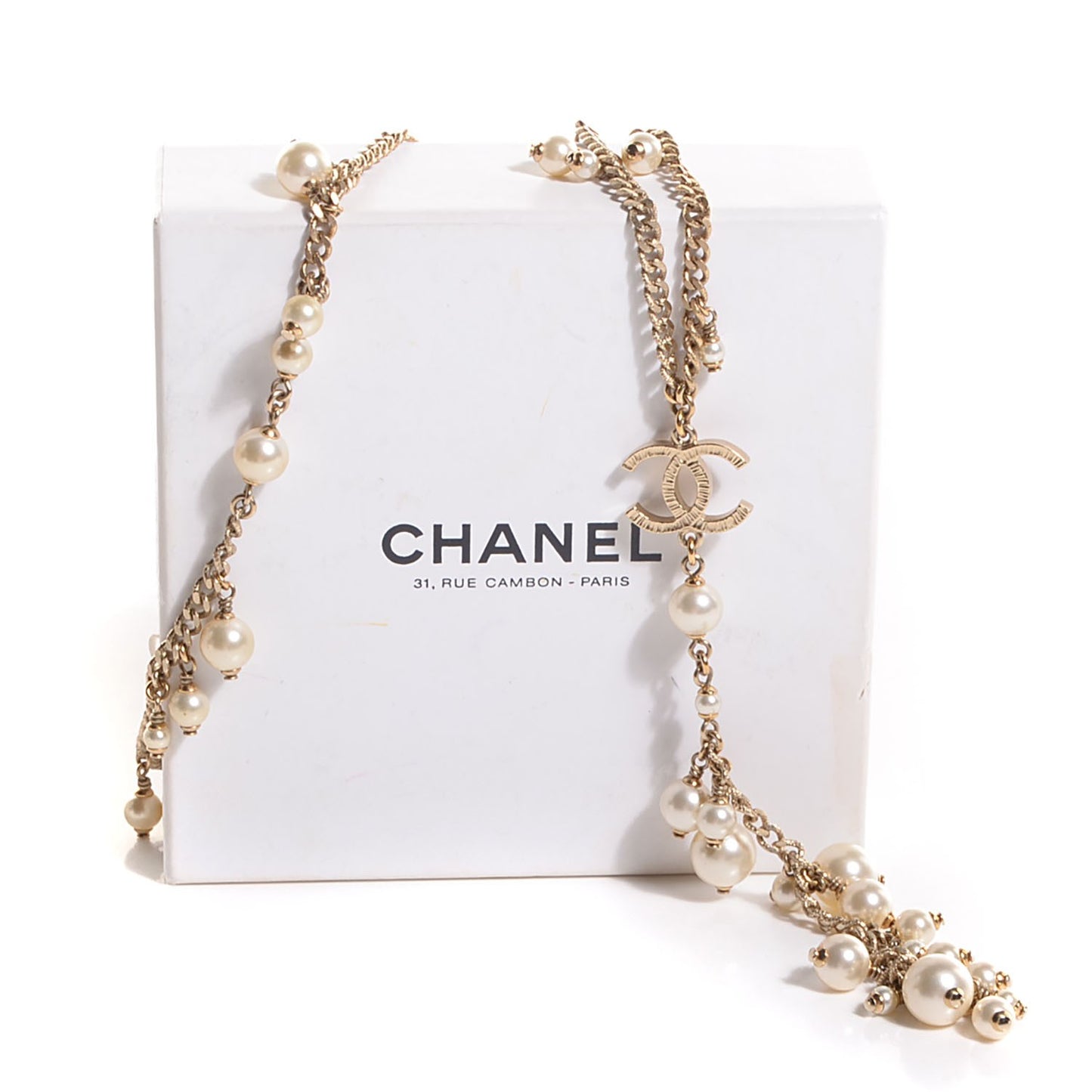 Pearl CC Drop Necklace Gold
