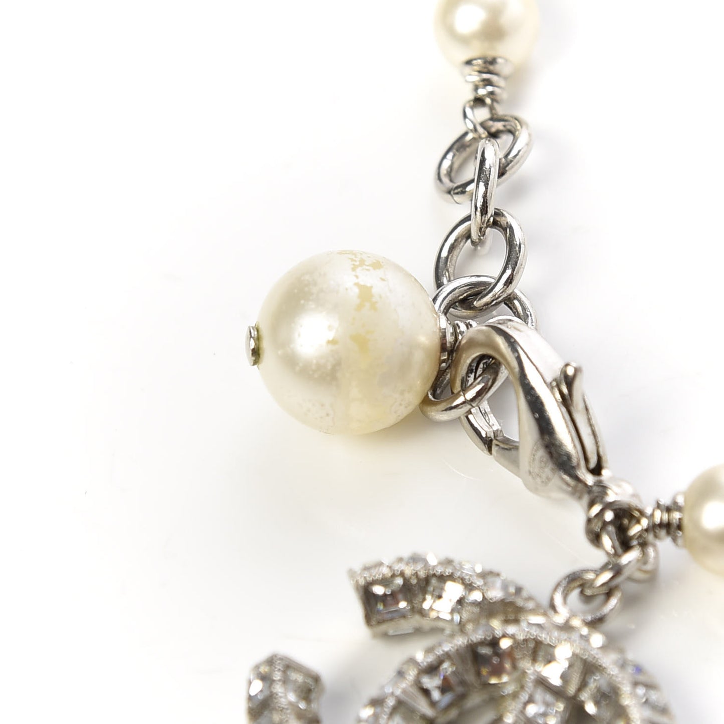 Crystal Pearl CC Bracelet Silver