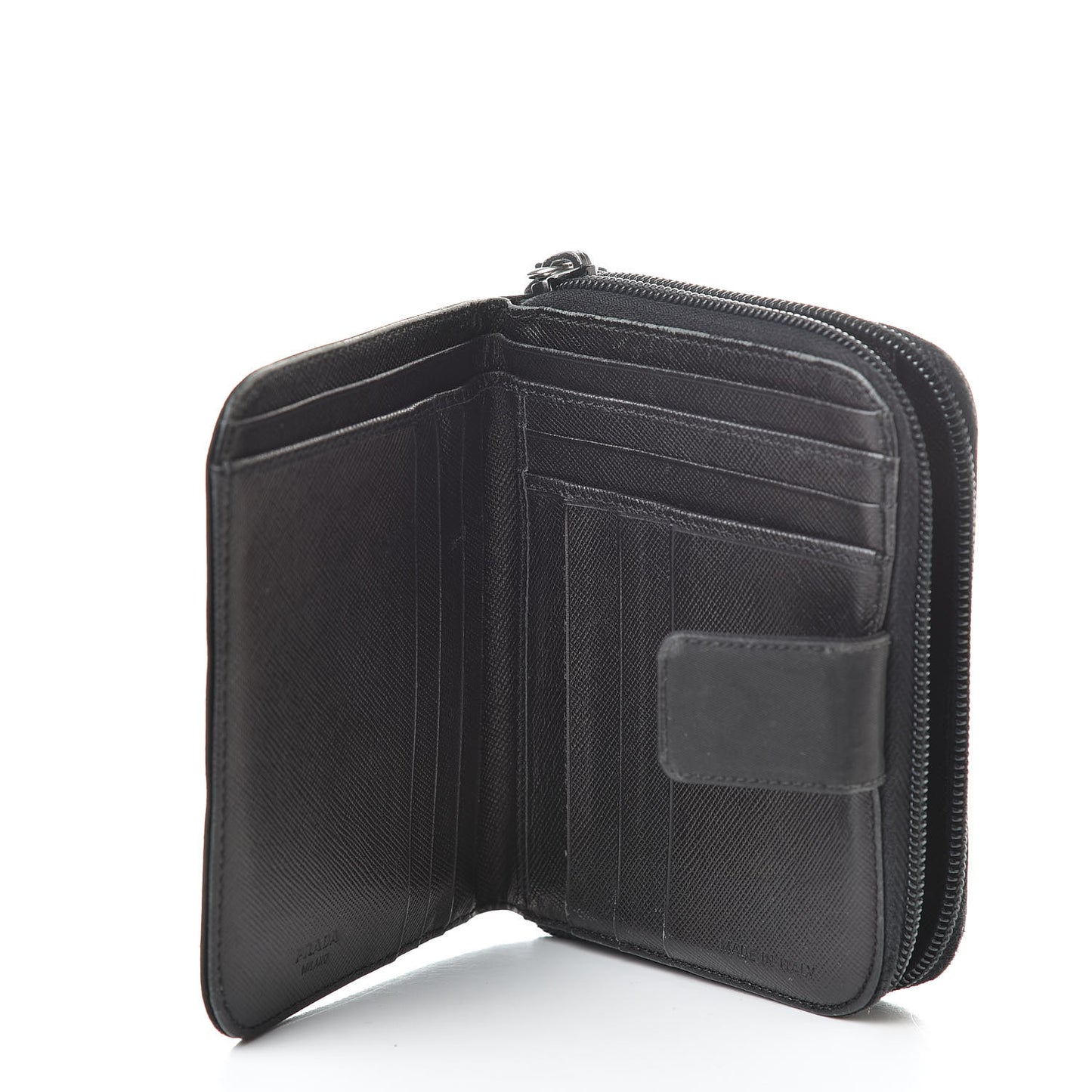 Tessuto Nylon Compact Zip Around Wallet Black