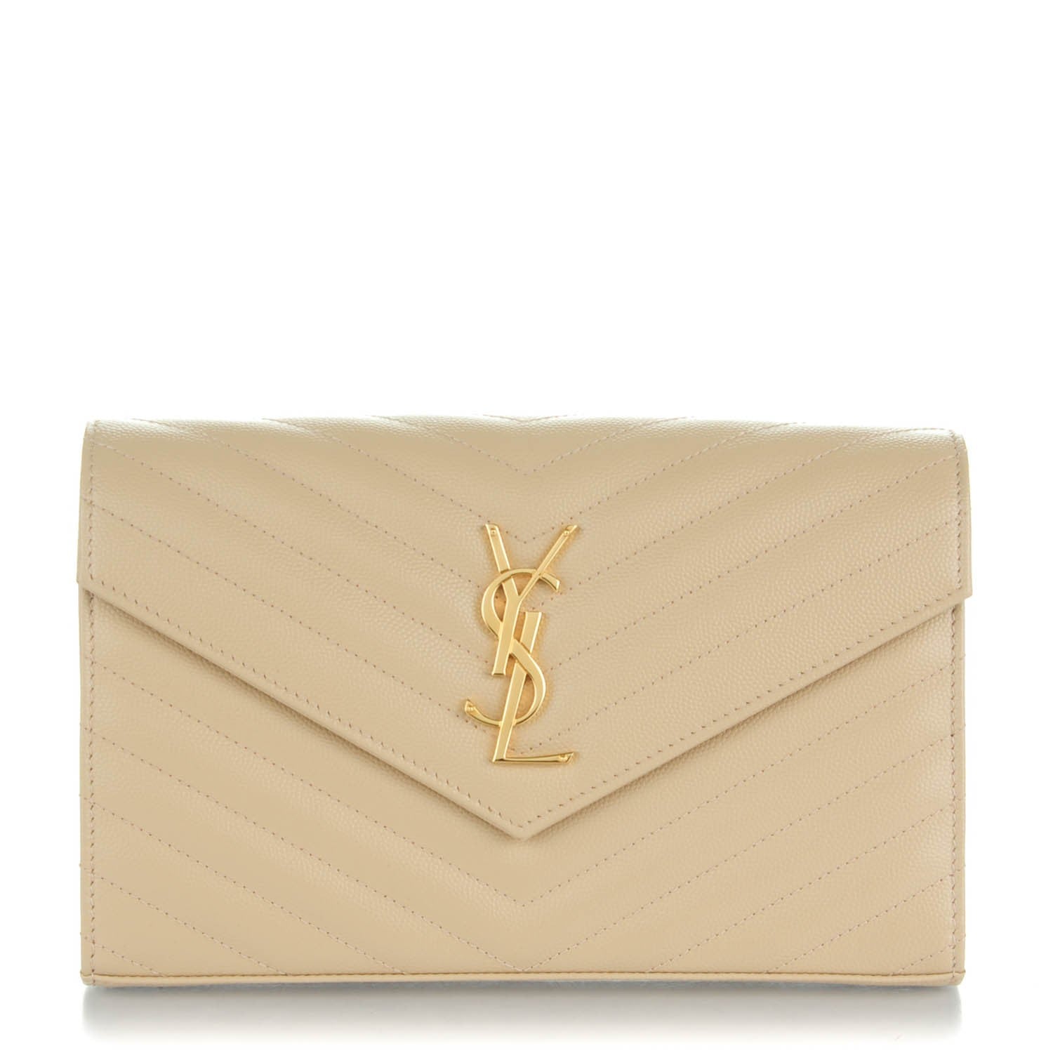 Saint Laurent Grain De Poudre Matelasse Chevron Monogram Chain Wallet Nude Powder 1 of 8
