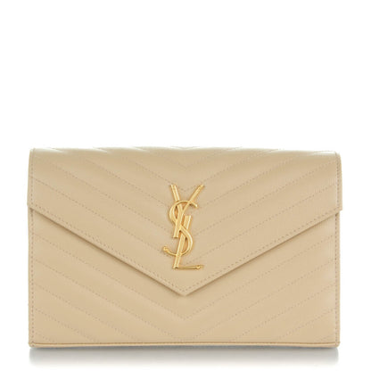 Saint Laurent Grain De Poudre Matelasse Chevron Monogram Chain Wallet Nude Powder 1 of 8