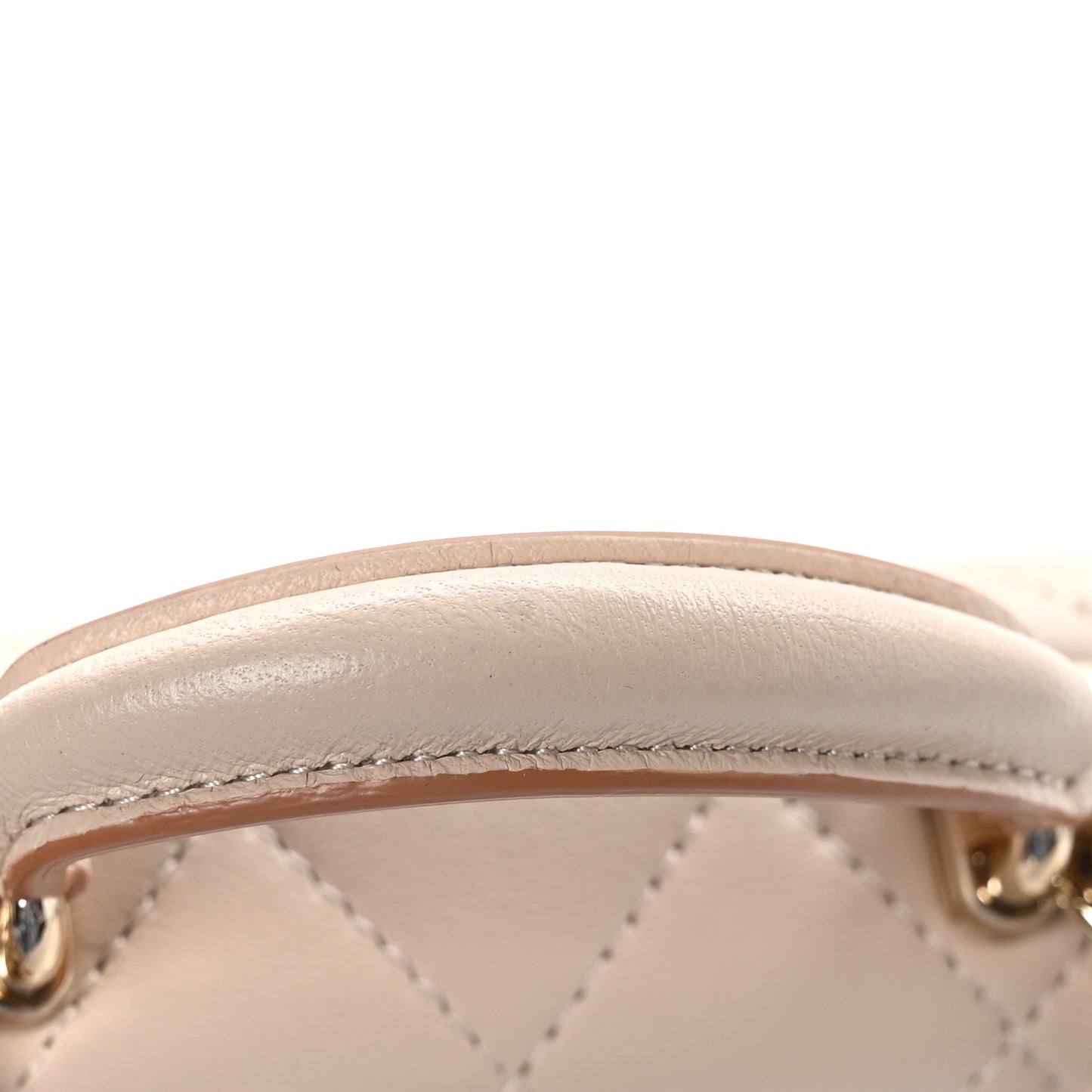 Lambskin Quilted Bi-Color Top Handle Clutch With Chain Beige Brown
