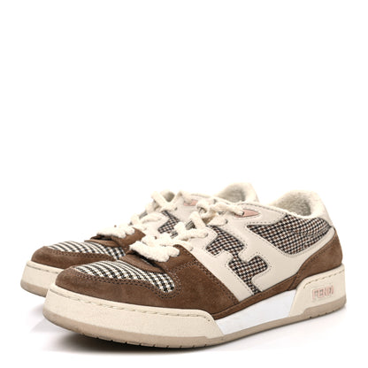 Fendi Calfskin Suede Houndstooth Fendi Match Low Top Sneakers 37 Cream Brown 4 of 11