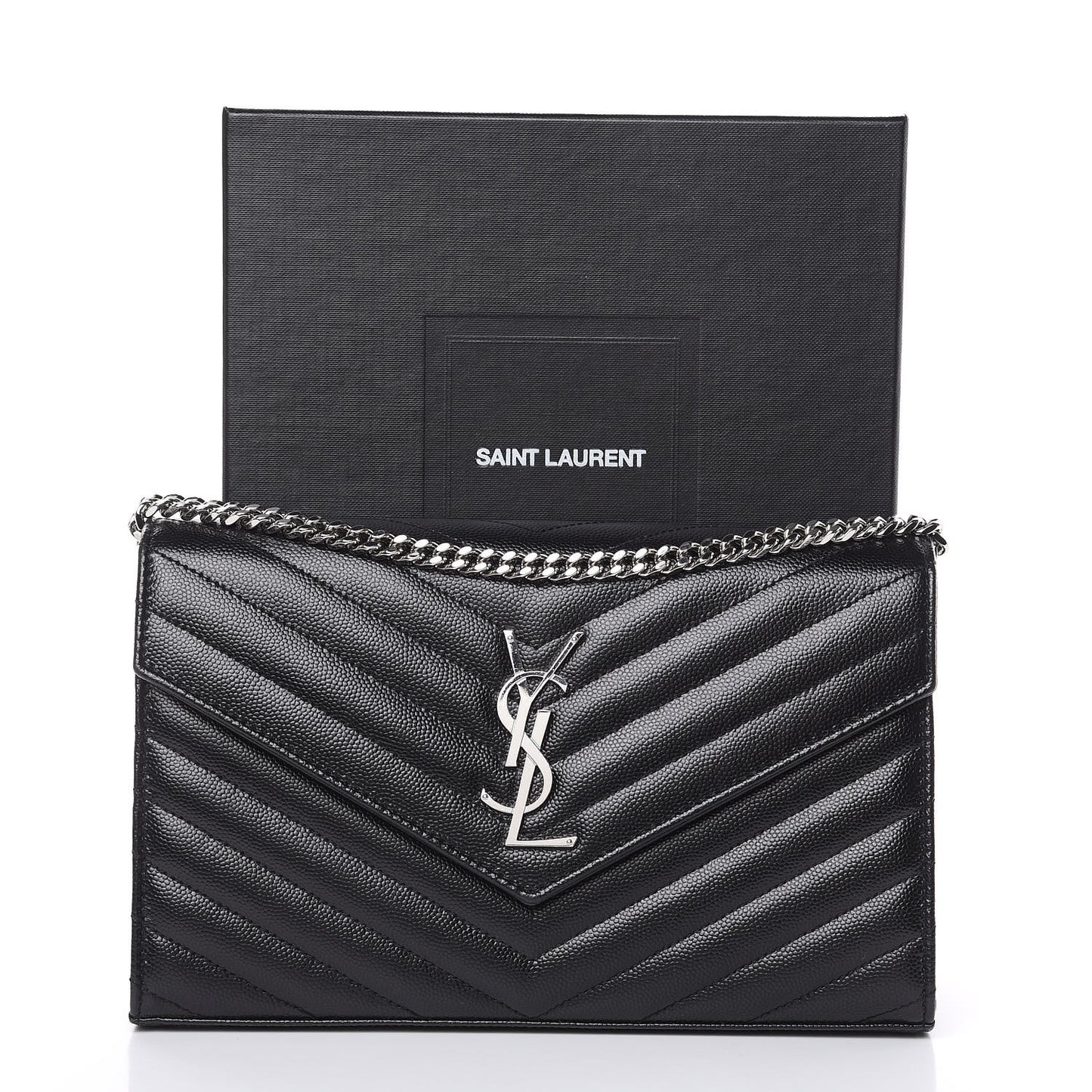 Grain De Poudre Matelasse Chevron Monogram Chain Wallet Black