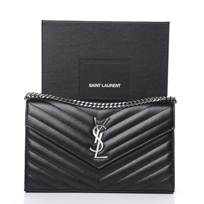 Saint Laurent Grain De Poudre Matelasse Chevron Monogram Chain Wallet Black 9 of 9
