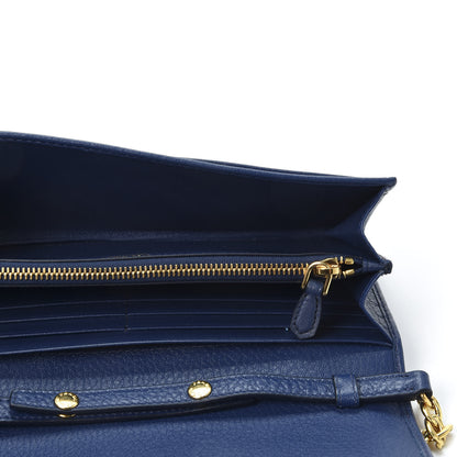 Prada Vitello Grain Metal Oro Chain Wallet Bluette 4 of 8