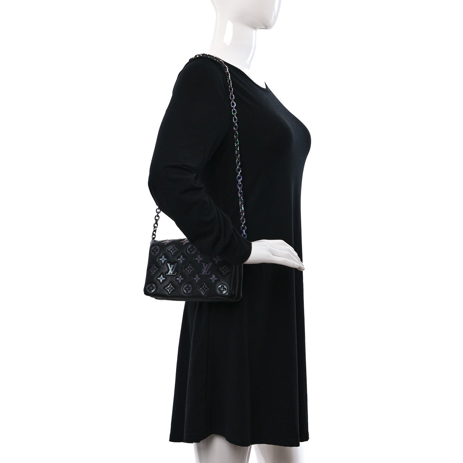 Louis Vuitton Lambskin Embossed Monogram Scarabeo Pochette Coussin Black 2 of 9