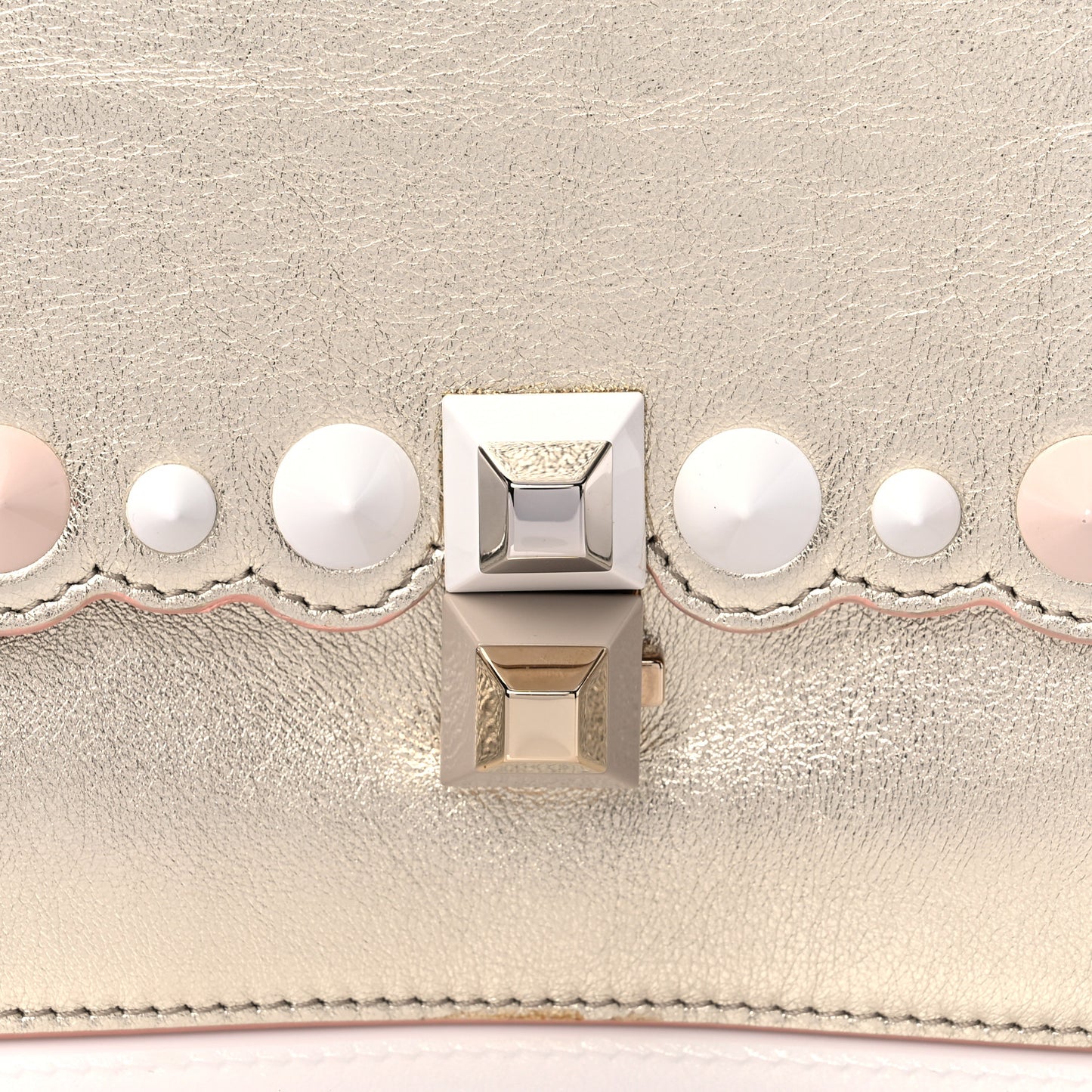 Vitello Catalan Mirror Scalloped Multi Studded Small Kan I Shoulder Bag Champagne