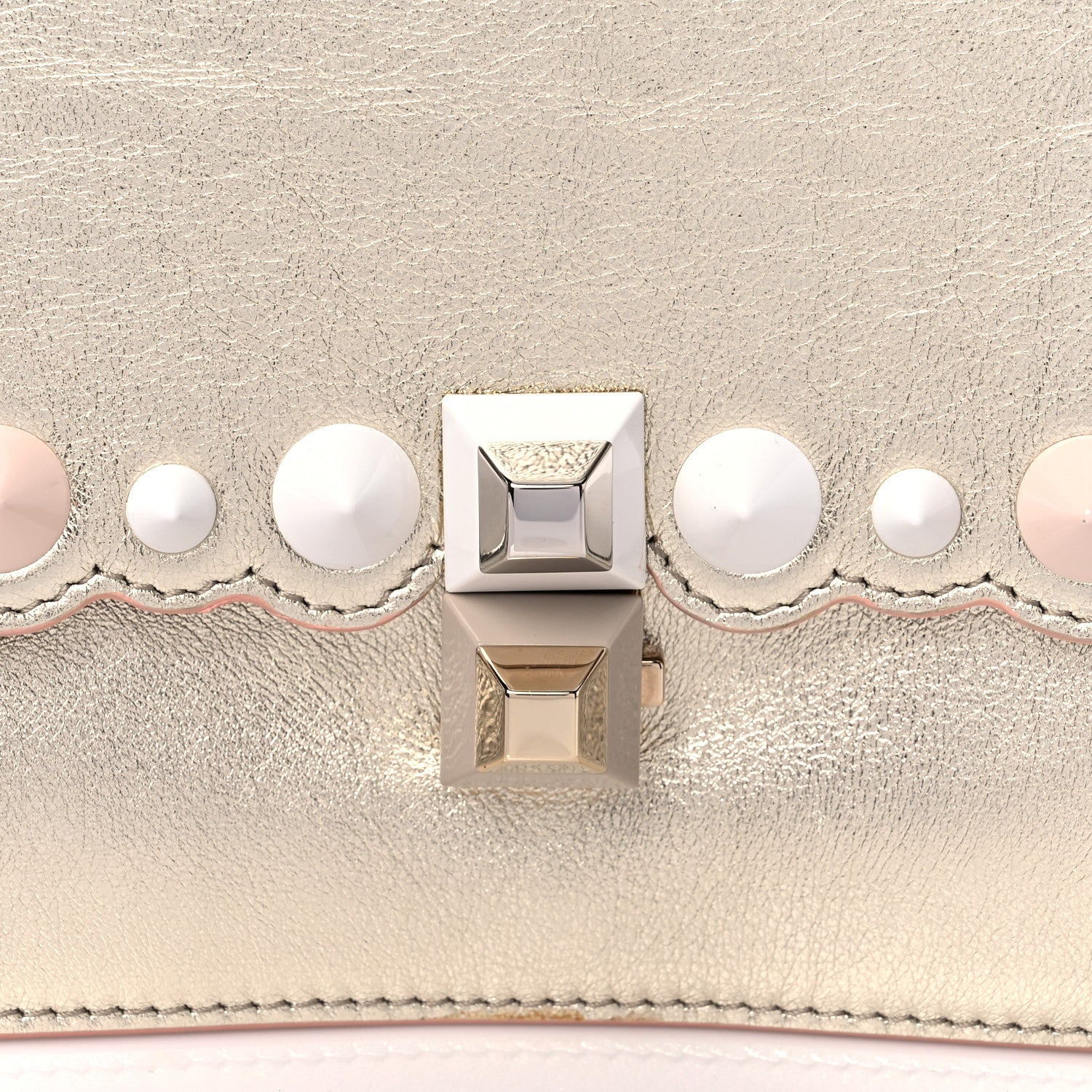 Fendi Vitello Catalan Mirror Scalloped Multi Studded Small Kan I Shoulder Bag Champagne 12 of 12