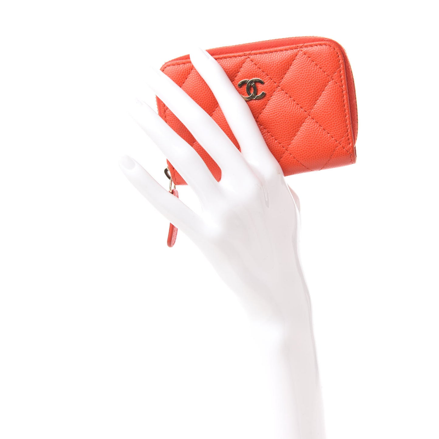 Caviar Quilted Zip Card Holder Orange