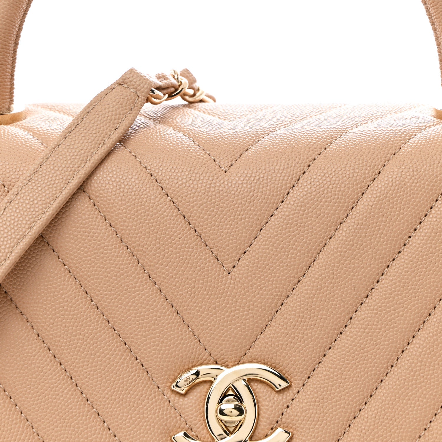 Chanel Caviar Chevron Quilted Medium Coco Handle Flap Beige 16 of 27