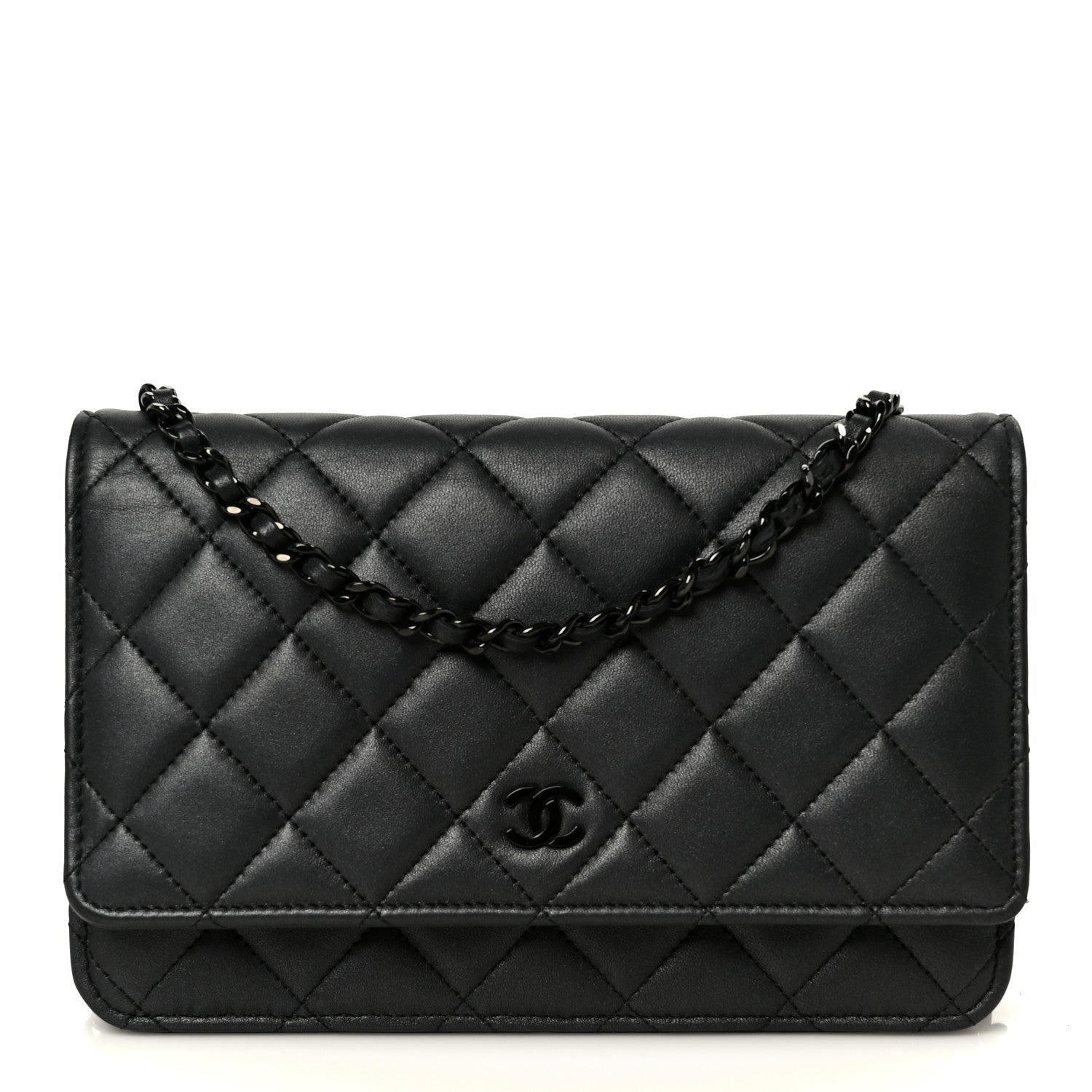 Chanel Lambskin Quilted Wallet On Chain WOC So Black 1 of 12