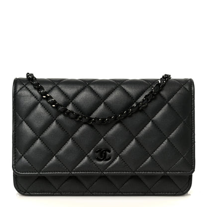Chanel Lambskin Quilted Wallet On Chain WOC So Black 1 of 12