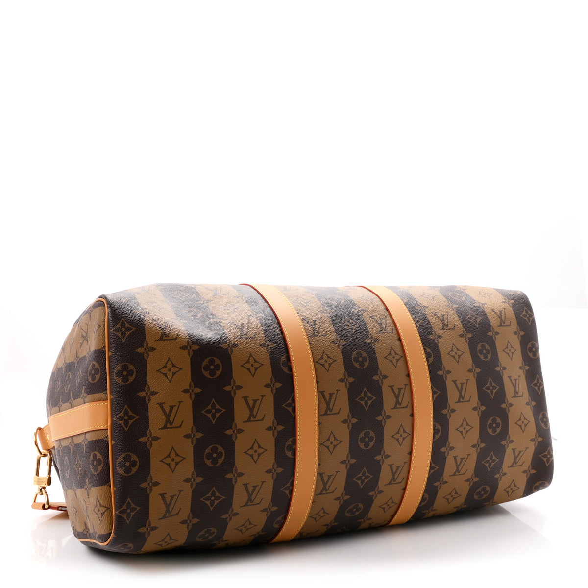 X NIGO Reverse Monogram Stripe Keepall Bandouliere 50 Brown